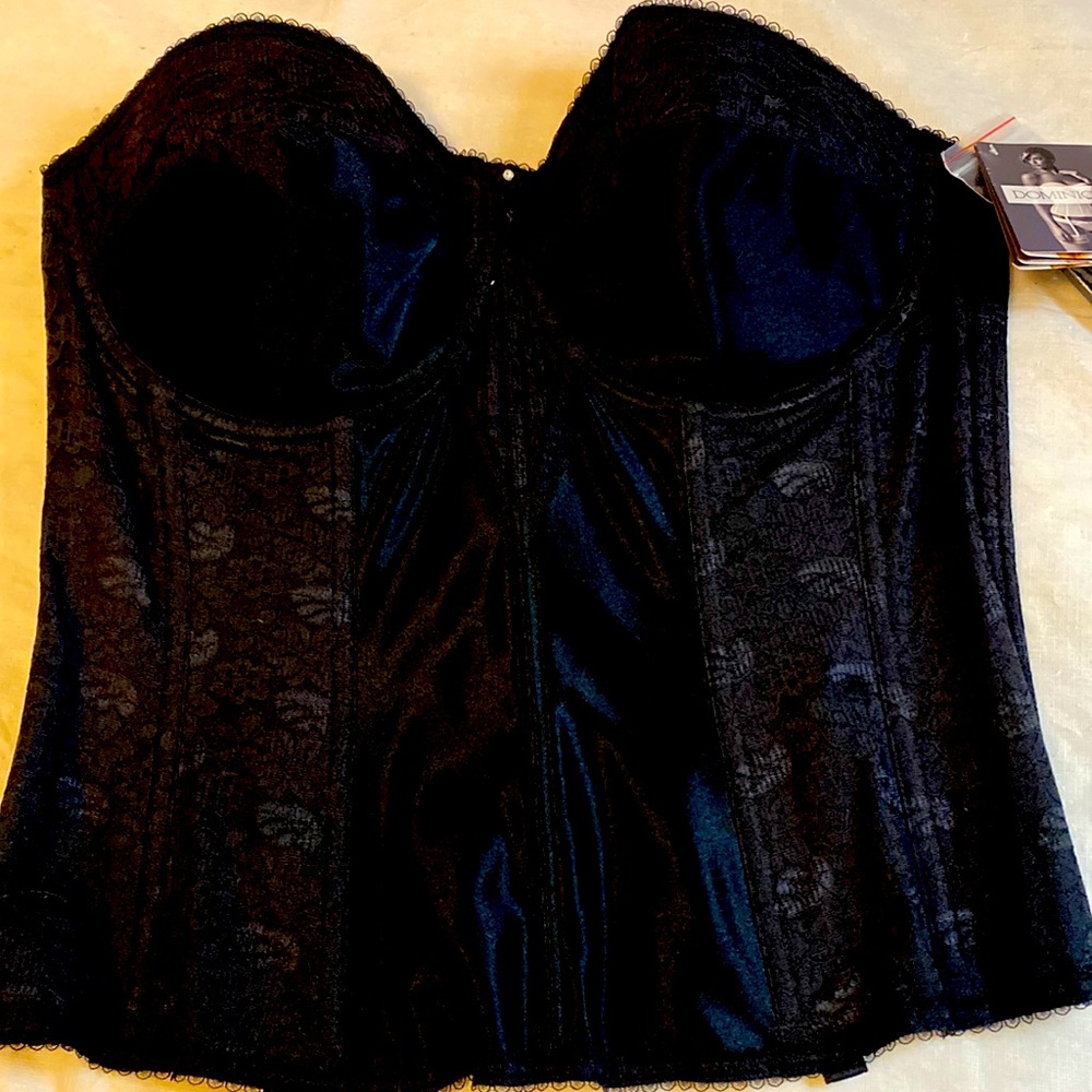 Dominique Black Style #8949 Lace Corset Bridal Bra with Garters 40D NWT